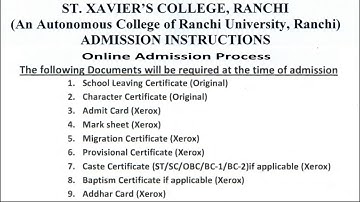 St Xavier College ranchi UG Documents List Online Admission Process 2020 | Document Verification