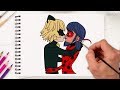 Miraculous Ladybug and Cat Noir Kiss Coloring Book Pages How To Draw Ladybug Kisses Cat Noir Adrien