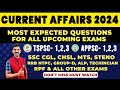 Current affairs 2024 most important  expected mcqs for all  upcoming exams  current affairs 2024