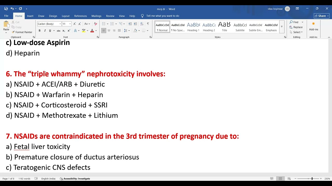 NSAIDs | 50 MCQs | DI MPSC | GPAT | PHARMACIST | NIPER Preparation | Pharma Notes | V V Bopinwar