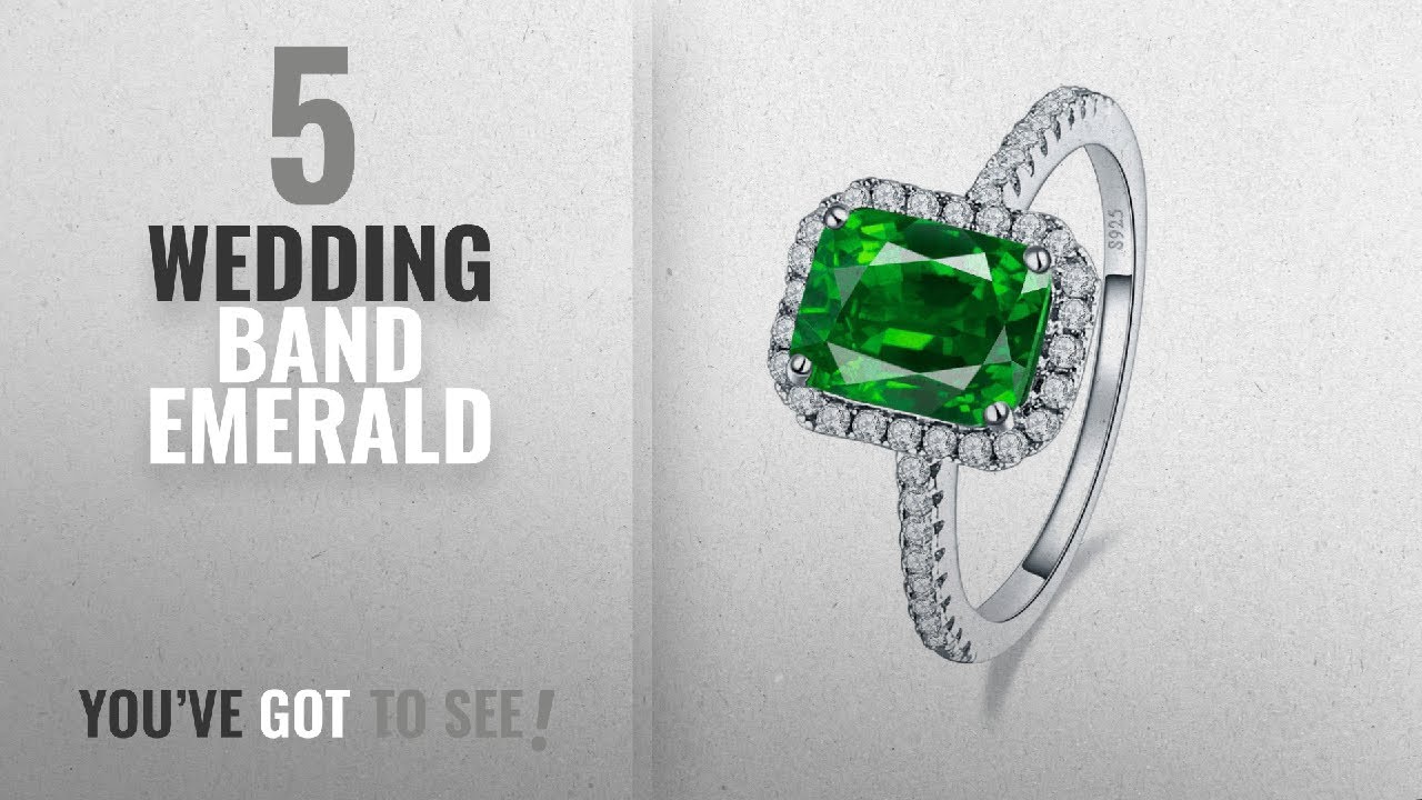 10 Best Wedding Bands Emerald: BONLAVIE 3.6ct 8x6mm Created Green Emerald 925 Sterling Silver