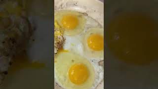Eggs for breakfast in the morning! Damn yolk broke on the first one!