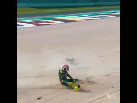 slow motion valentino rossi crash during Q1 session of motogp san marino 2021
