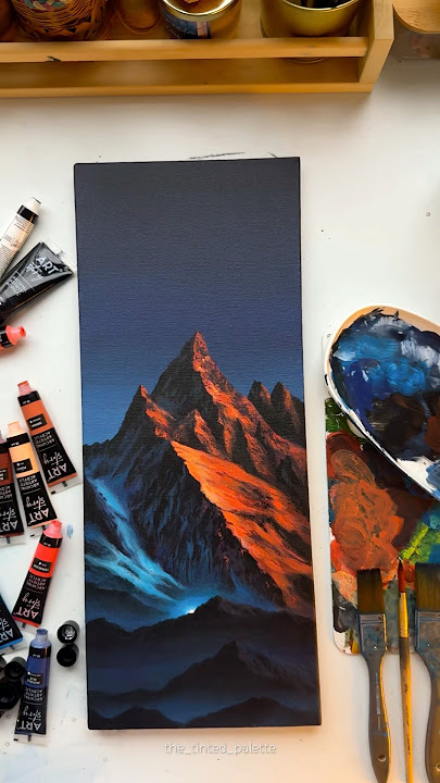 Fiery mountain! 🧡#painting #art #artscraft #artist #acrylicpainting #beginnerarttips #mountain #diy