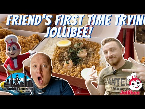 My American Friend Tries Jollibee For The First Time (Chickenjoy, Yum Burger, Burger Steak & More)