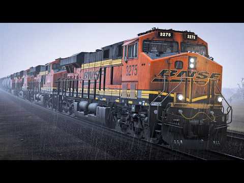 Freight Running in The Rain Down Cajon Pass