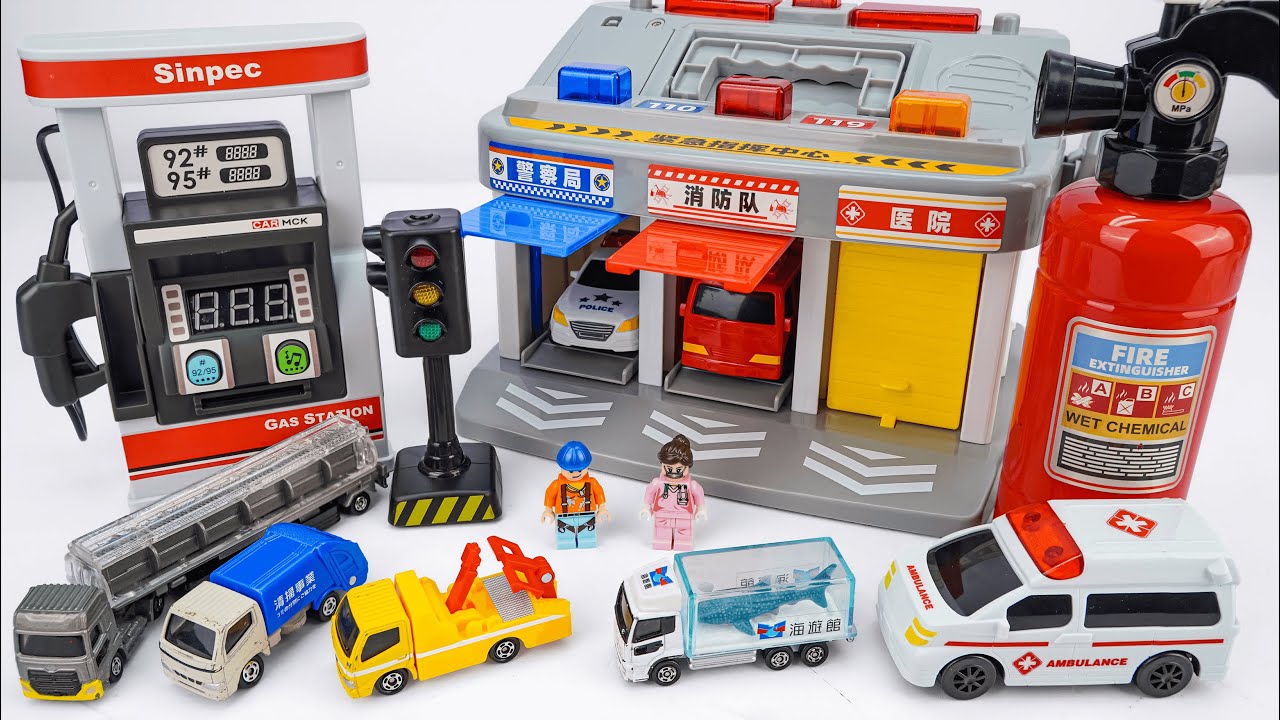 [⛽toy asmr⛽] Toyco Emergency Vehicle Station & Gas Station Playset ASMR |  Satisfying with Unboxing
