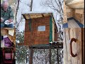 Small tree house in the woods start to finish 6 month build and a solo overnight at completion