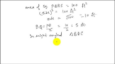 The area of square PQRS is 100 ft2, and A, B, C, and D are the midpoints of the sides. Find the are…