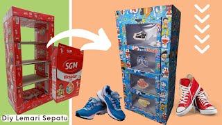 IDE KREATIF Membuat Rak Sepatu Dari Kardus Bekas Kotak Susu || How to make shoe storage @AidinRH