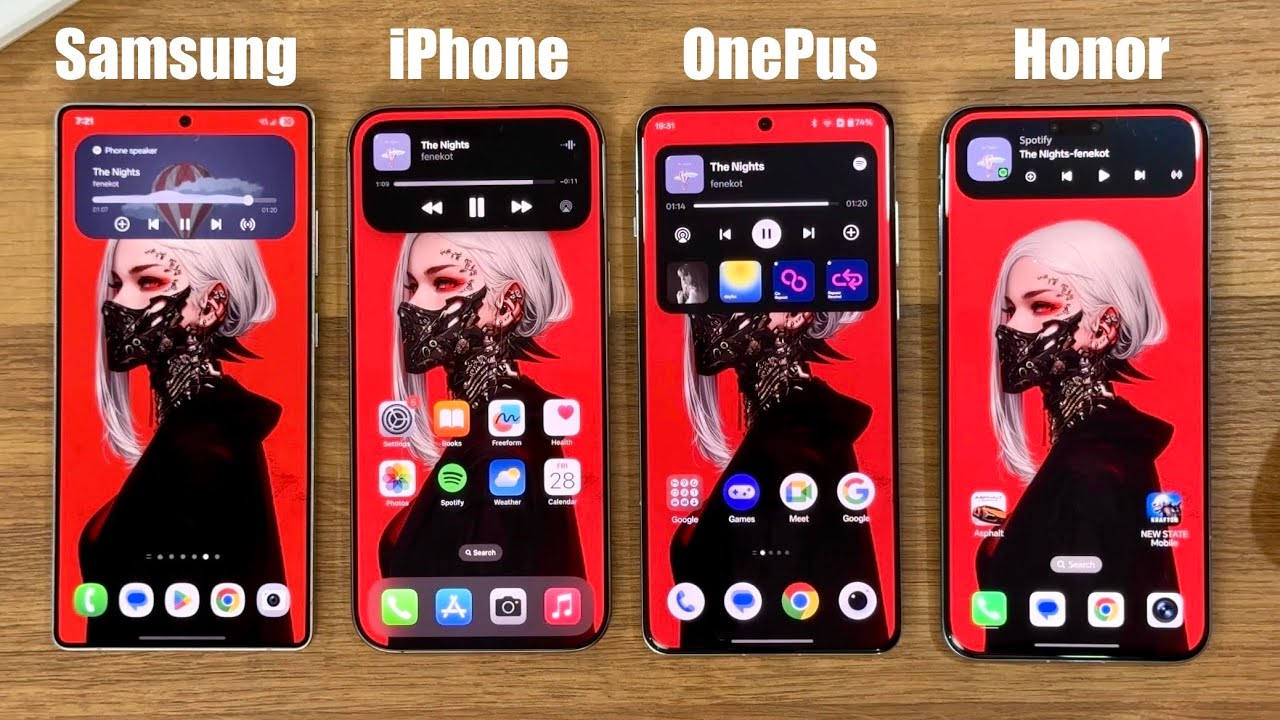 Samsung OneUI 7 vs Apple iOS 18 vs OxygenOS 15 vs Honor MagicOS - Dynamic Island Comparison