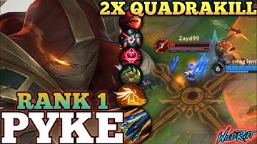 PYKE AMAZING 2X QUADRAKILL! AGGRESSIVE MID MVP PLAY - TOP 1 GLOBAL PYKE BY swag iwnl - WILD RIFT