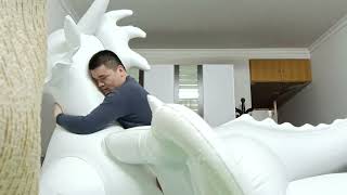 G2 inflatable flame dragon white mold inflation, ride and overinflate