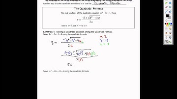 Algebra 1 - 9.4 Solving Quadratics by Quadratic Formula
