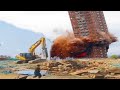 Extreme Dangerous Heavy Excavator Machine Operator Destroy Building Skills   Building Demolition
