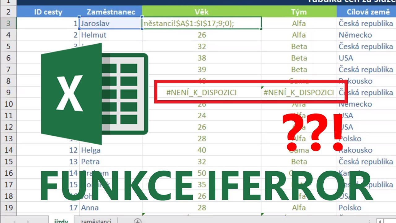 Návod funkce IFERROR v kombinaci s SVYHLEDAT - Online kurz Excel pro pokročilé