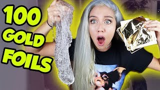 MIXING 100 GOLD LEAF FOILS INTO A GIANT CLEAR SLIME! | SO Satisfying | NICOLE SKYES