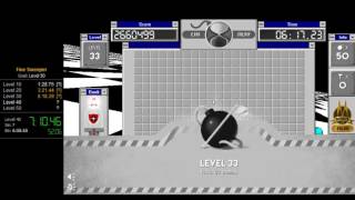 Fine Sweeper levels 1-50 in 32:43
Pretty good. It took a few tries to get a reasonably fast run through level 50 without dying. I chose level 50 because thats the last level-based achievement in this game. Fine Sweeper levels 1-50 in 32:43