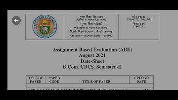 DU-Sol Abe B.Com 2nd Semester Assignment Date Sheet | August 2021