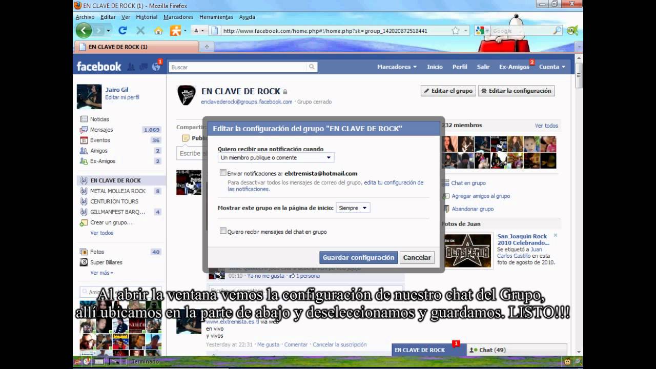 Desactivar Chat Groups de facebook. YouTube