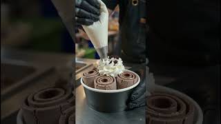 🍒 Giant Black Forest Ice Cream Rolls 🤤 Chocolate Cherry Heaven! #shorts