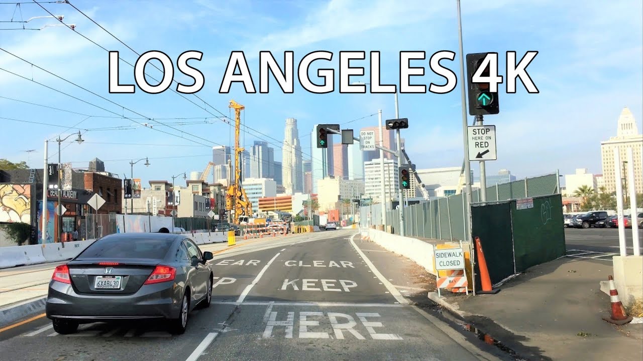 Driving Downtown - LA Skyline 4K - Los Angeles USA