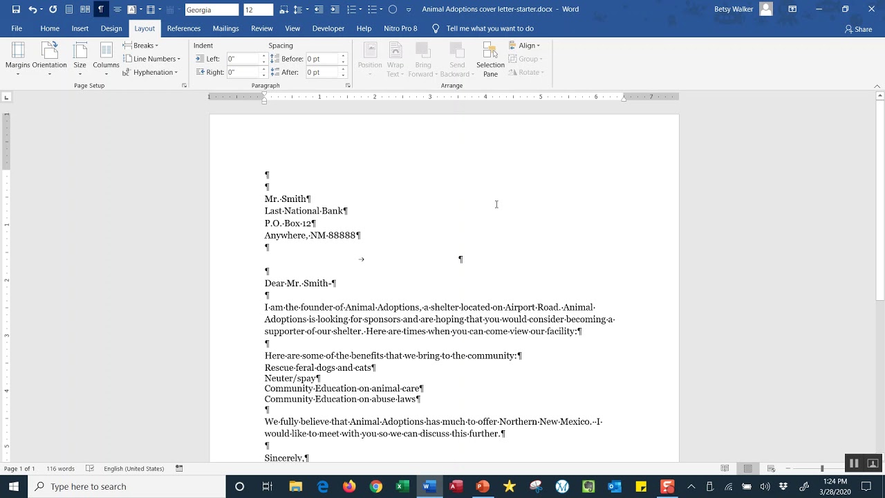 Word Basics Cover Letter 