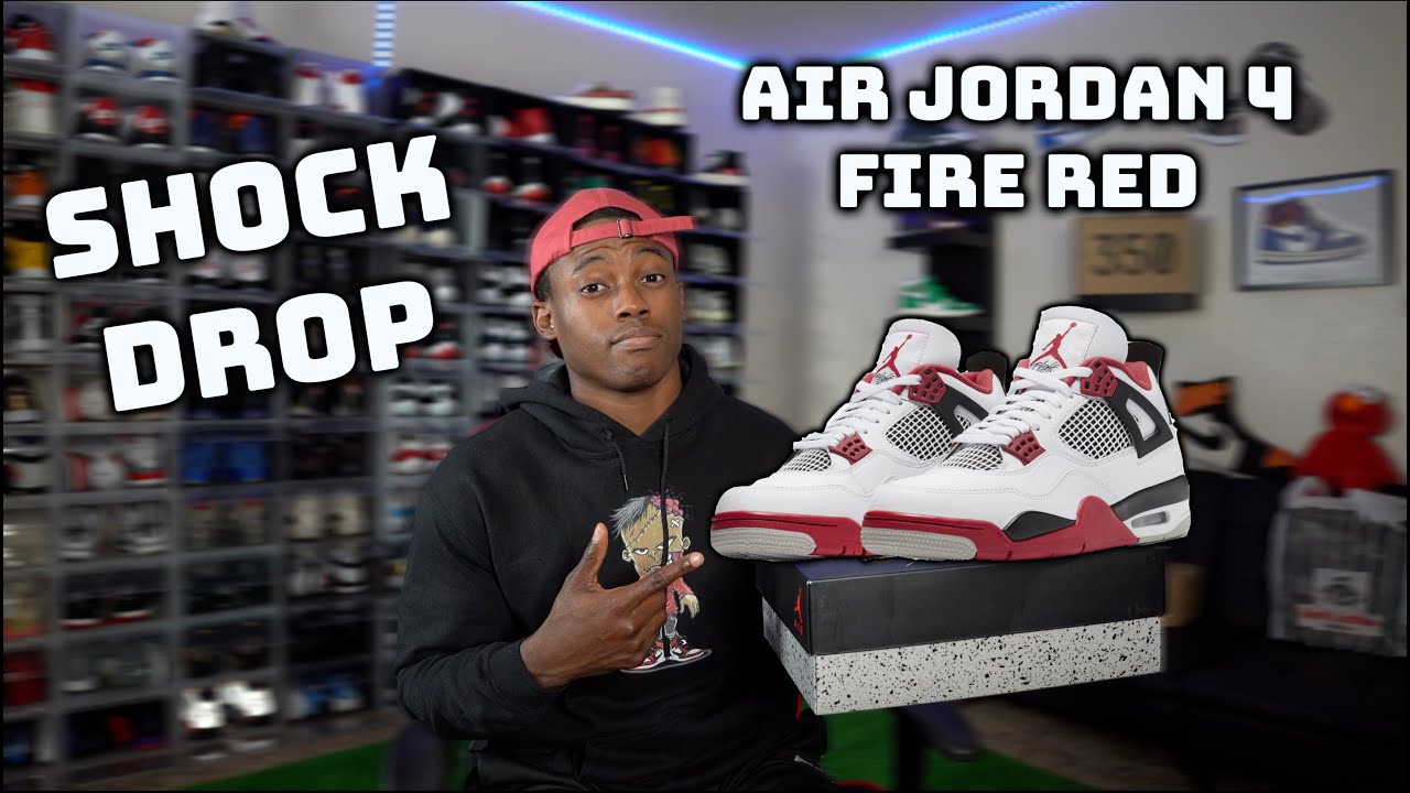 fire red jordan 4 shock drop