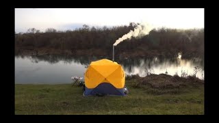 Палатка баня и печь с парогенератором на берегу реки!