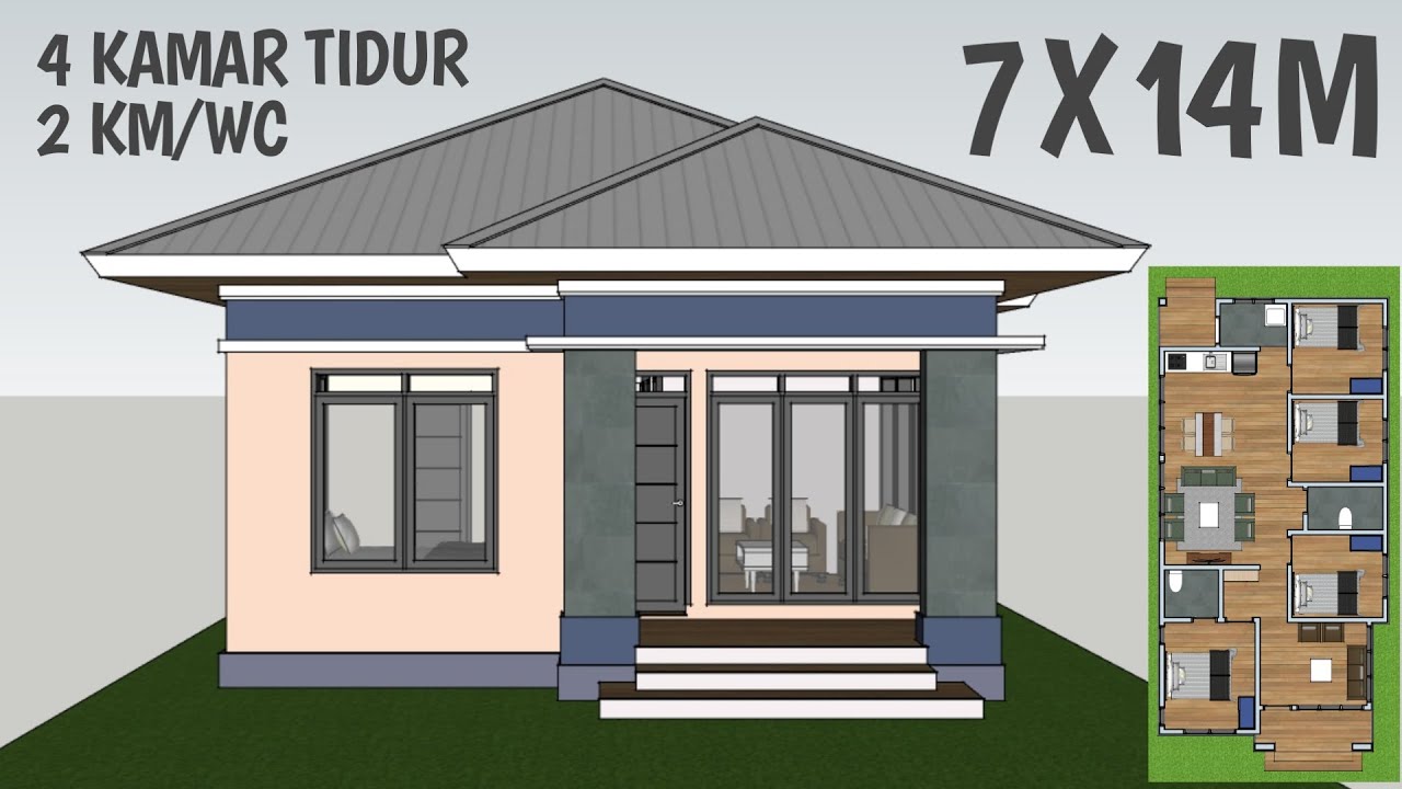 Desain Rumah 7x14 Meter 4 Kamar Tidur 2 Kamar Mandi - YouTube - Denah Rumah 7x14 4 Kamar Tidur