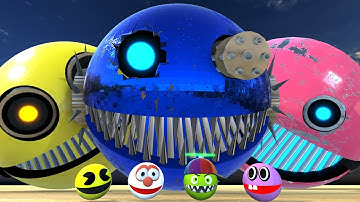 Robot Pacman vs Cartoon Cat vs Ms-Pacman vs Scary Pacman is a Rehearsal to go to Lava Monster Pacman
