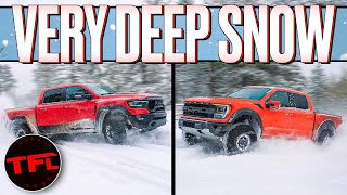Ford Raptor vs Ram TRX  We Slam Both Into Very DEEP Snow To See Which Truck Makes It Back Home!