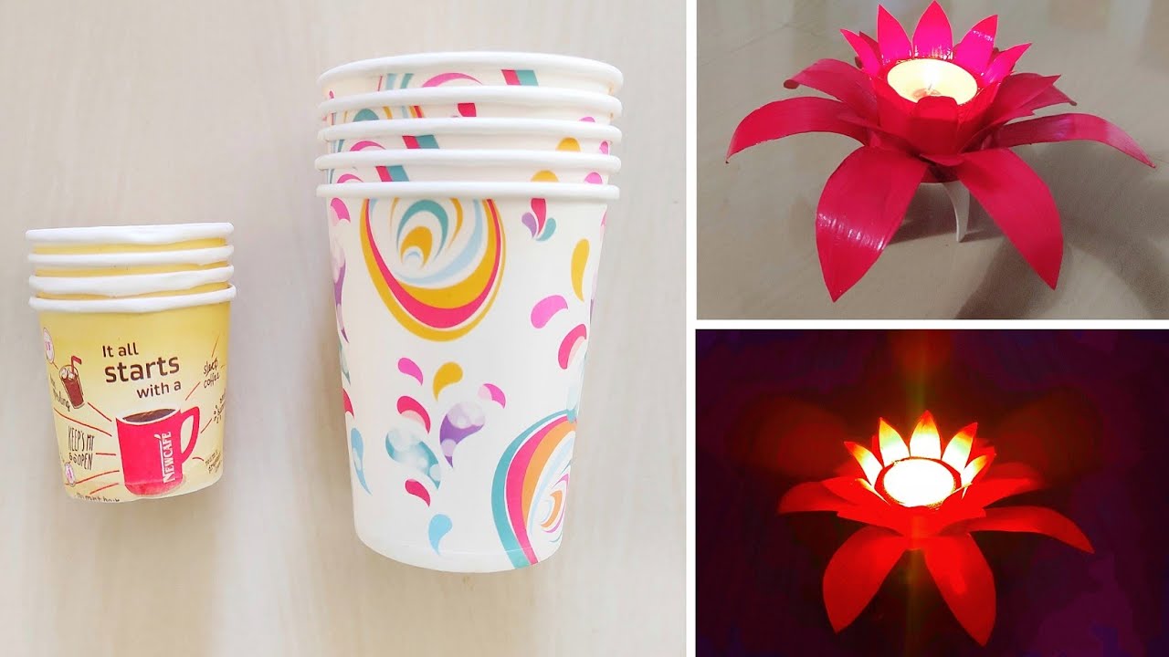 DIY Lotus Candle Holder, Candle Holder making with Paper Cups