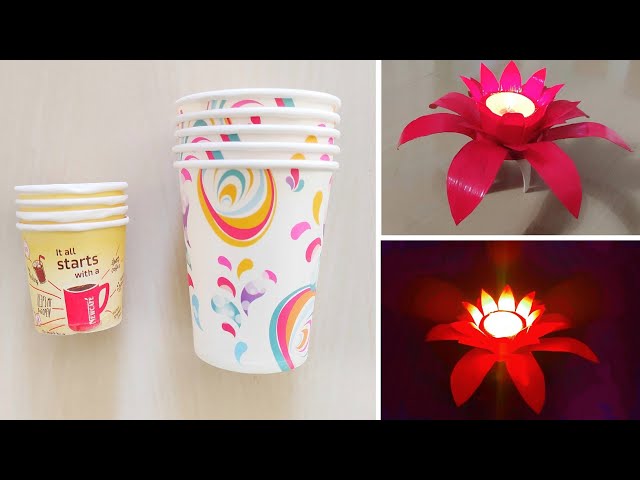 DIY Lotus Candle Holder, Candle Holder making with Paper Cups