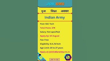 Indian Army SSC Tech Recruitment 2025 | 379 Vacancies #sarkarunaukari  | Free Application #jobsms