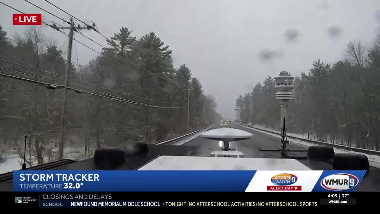 Snow begins to build up on New Hampshire roads - YouTube