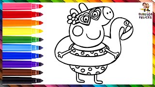 Dibuja y Colorea A Peppa Pig Usando Un Flotador De Flamenco ?️ Dibujos Para Niños