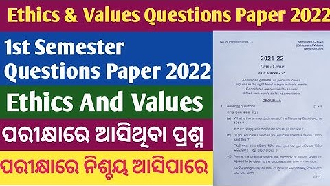 Ethics And Values Questions Paper 2022 ll +3 1st Semester Ethics And Values Questions 2022