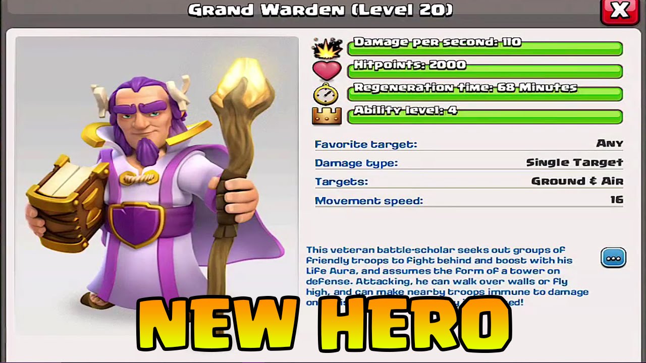 Clash of Clans NEW HERO REVEALED GRAND WARDEN HERO GAMEPLAY CoC Town