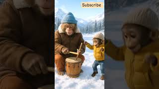 Snow Drum Beats & Monkey Dance ❄️🐒 The Cutest Winter Vibes Ever Resimi
