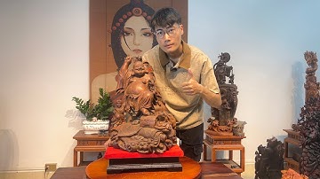 Tác Phẩm cụ Di Lặc hoan hỷ trên phôi gỗ trắc đỏ đen hàng kỹ đục nét