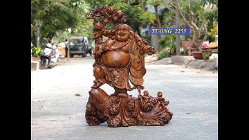 Tượng Di Lặc Quẩy Đào Cưỡi Cá Chép Gỗ Xá Xị Qúy Hiếm