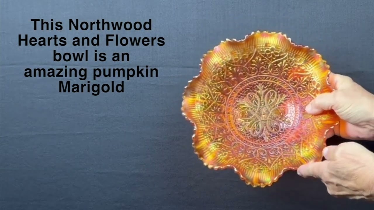 Northwood Hearts and Flowers ruffled bowl Marigold 