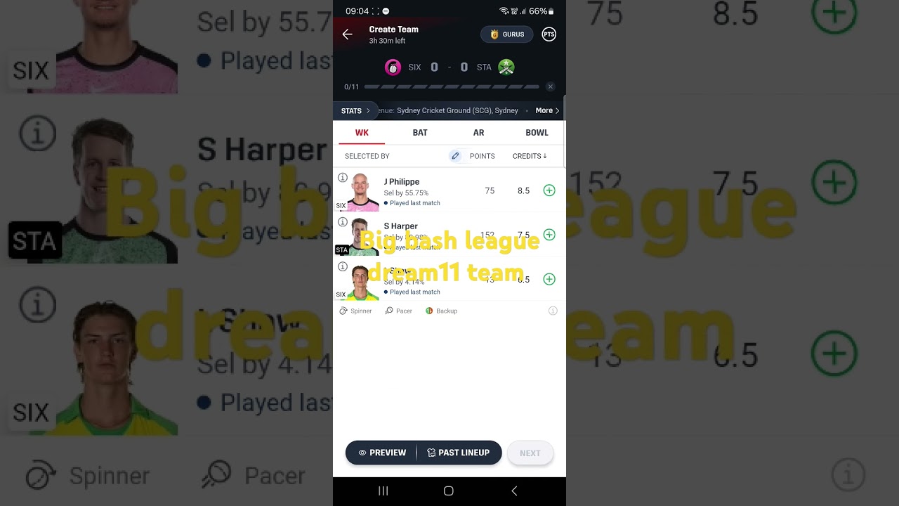 Big bash league dream11 team 