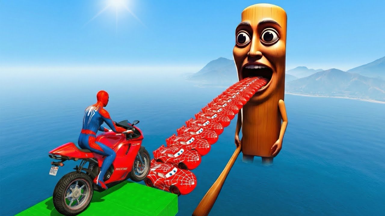 SPIDER-MAN against TUNG TUNG TUNG SAHUR on Motorcycle in RAINBOW SPIDERS BRIDGE I GTA MULTIVERSE