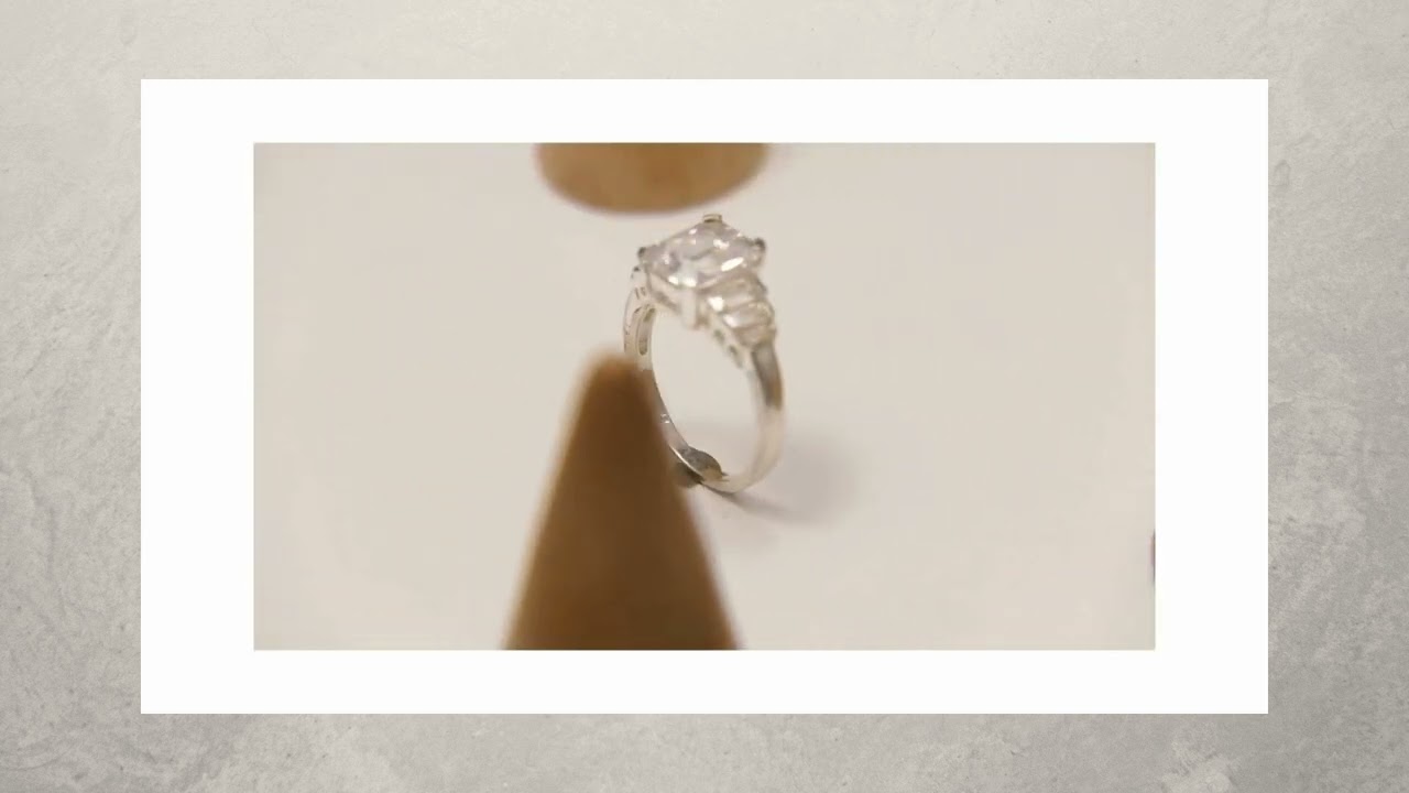 Vintage Sterling Silver Emerald Step Cut Cubic Zirconia Travel Ring