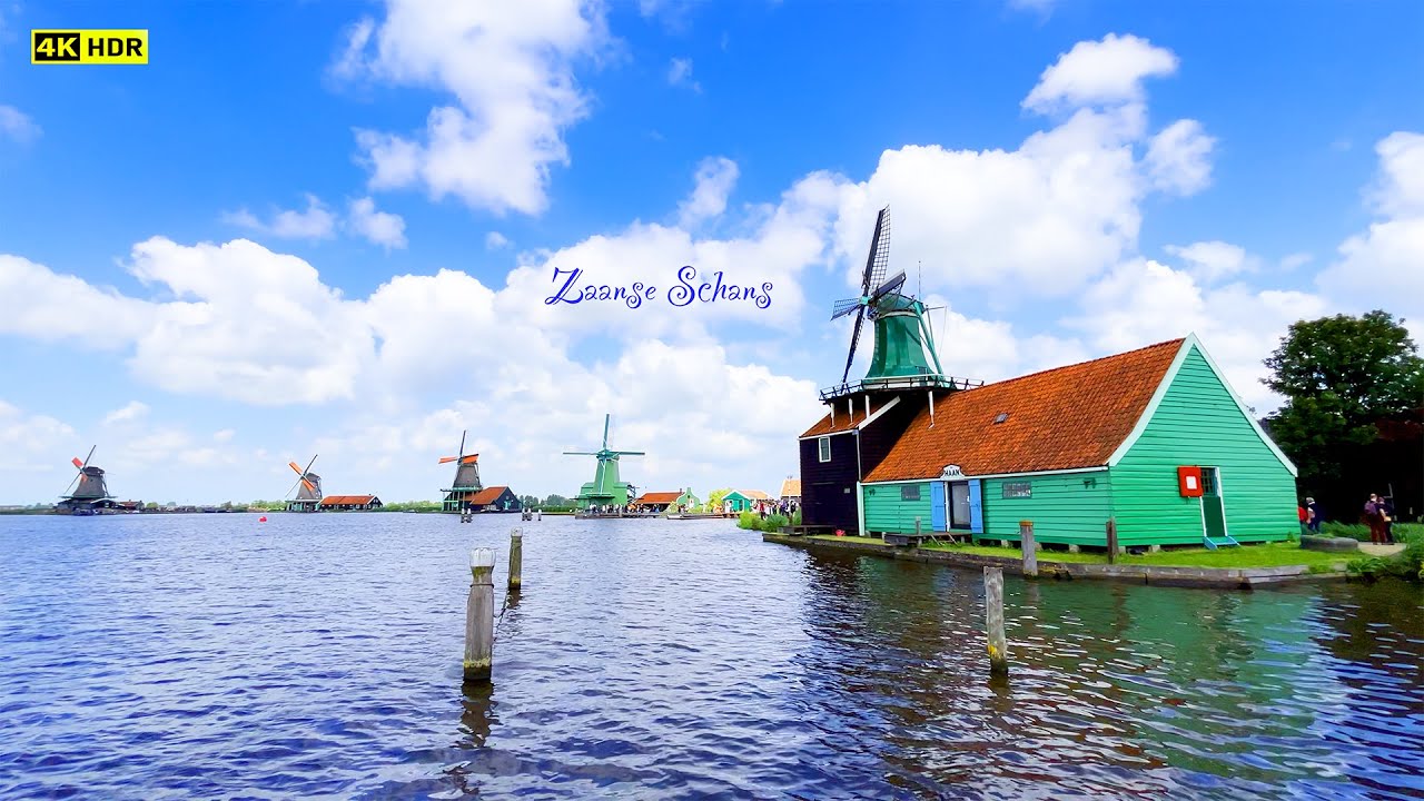 [Netherlands] Zaanse Schans, yellow wooden shoes & green windmills🇳🇱 4K HDR