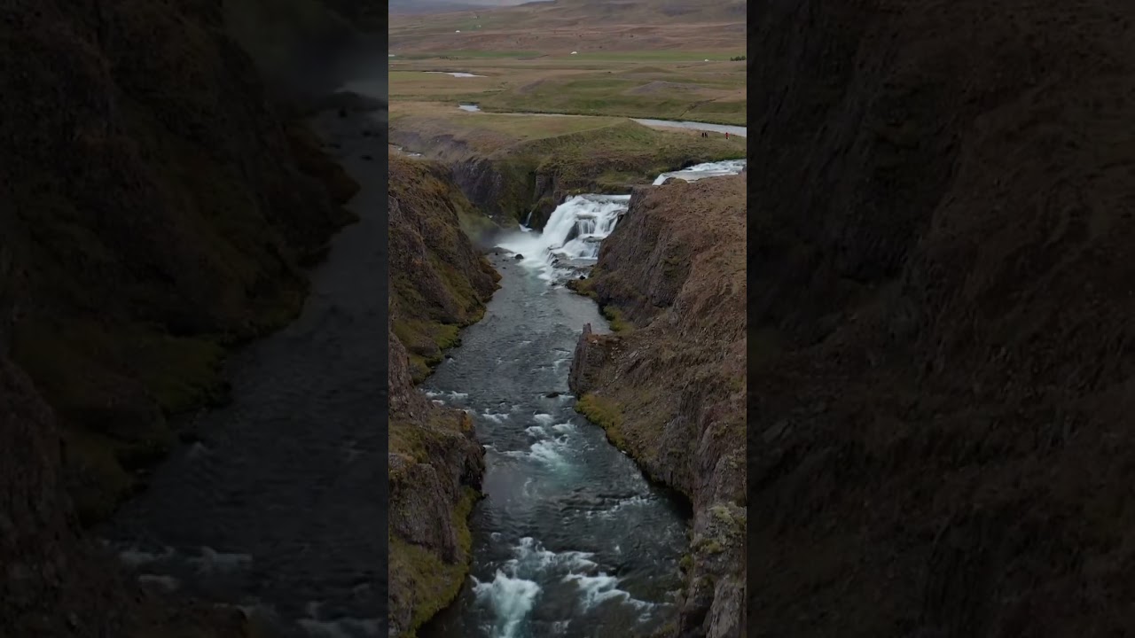 Reykjafoss waterfall in Iceland from a drone — Reykjafoss — video poster