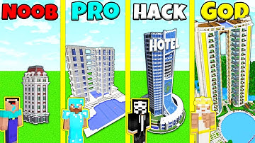Minecraft Battle: HOTEL BUILD CHALLENGE - NOOB vs PRO vs HACKER vs GOD / Animation