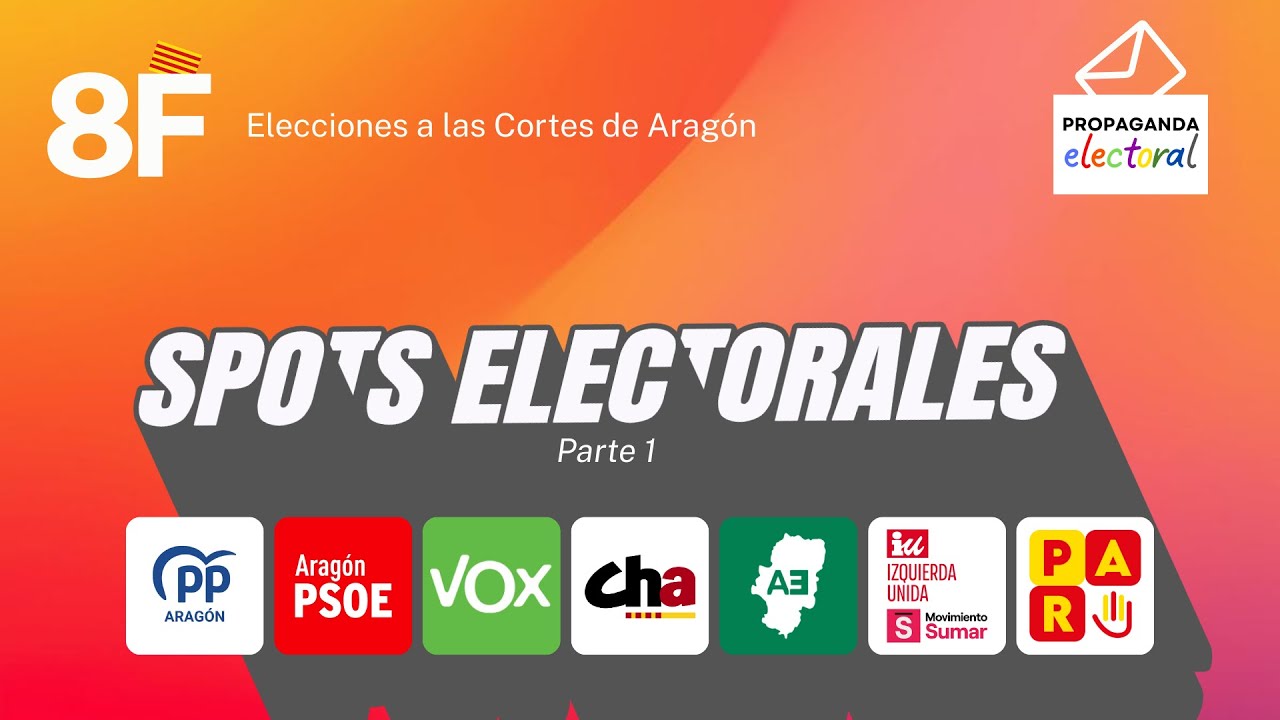 SPOTS ELECTORALES CORTES DE ARAGÓN 8F 2026 PARTE I (PP, PSOE, VOX, CHA, AR, IU SUMAR, PAR)